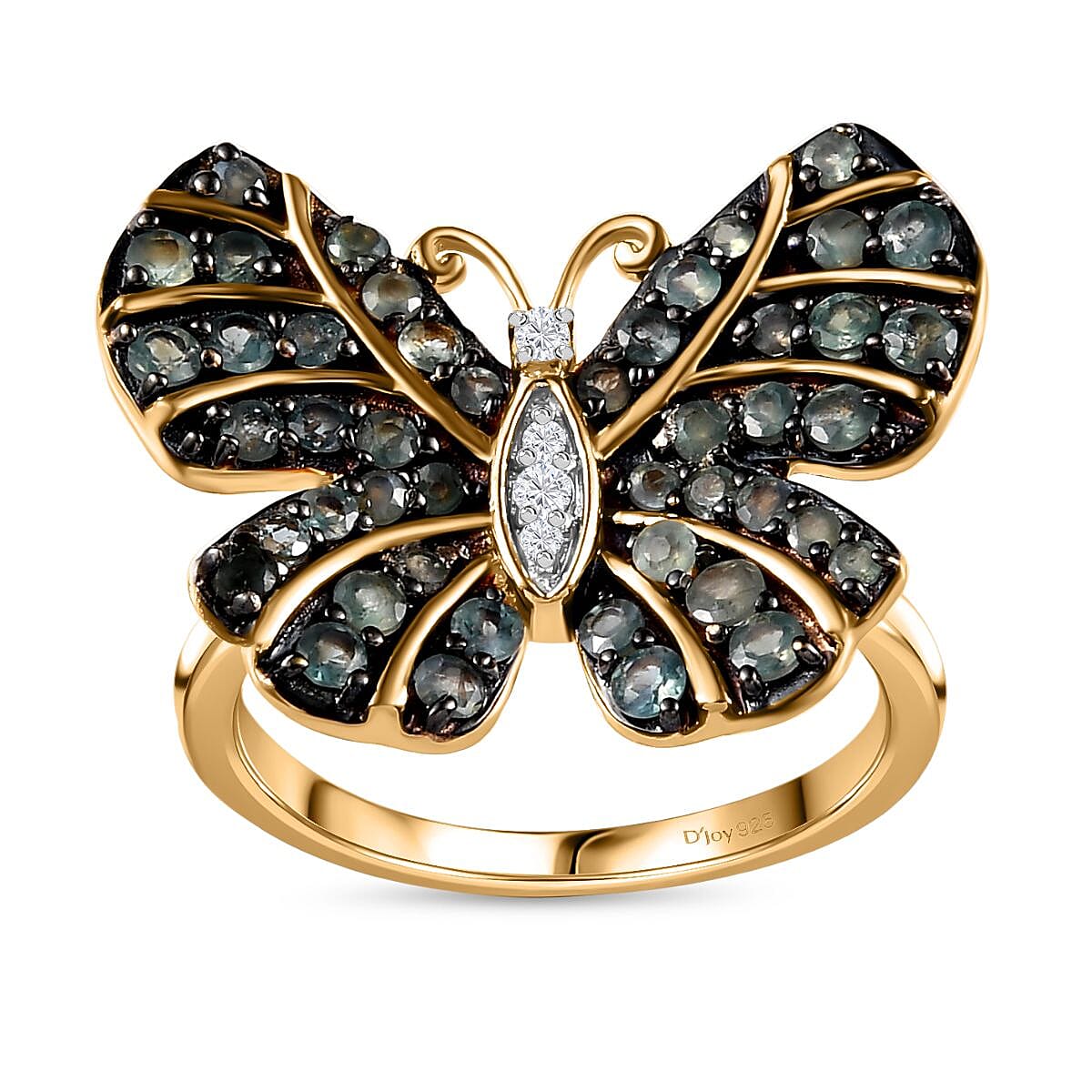 Narsipatnam Alexandrite and White Zircon Butterfly Ring in Vermeil Yellow Gold Over Sterling Silver (Size 10.0) 1.25 ctw