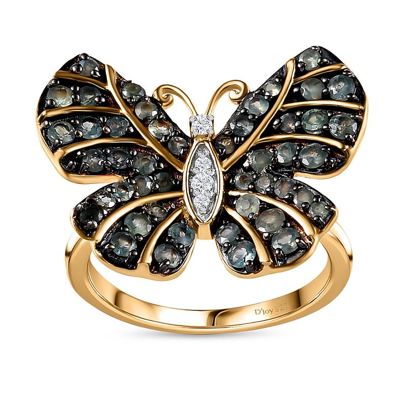 Narsipatnam Alexandrite and White Zircon Butterfly Ring in Vermeil Yellow Gold Over Sterling Silver (Size 10.0) 1.25 ctw