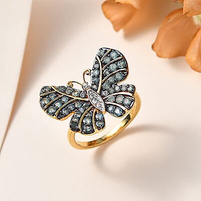 Narsipatnam Alexandrite and White Zircon Butterfly Ring in Vermeil Yellow Gold Over Sterling Silver (Size 10.0) 1.25 ctw