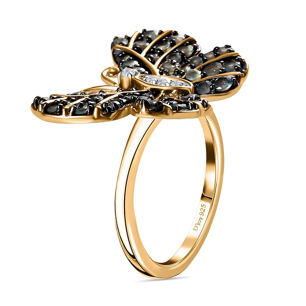 Narsipatnam Alexandrite and White Zircon Butterfly Ring in Vermeil Yellow Gold Over Sterling Silver (Size 10.0) 1.25 ctw