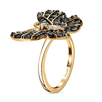 Narsipatnam Alexandrite and White Zircon Butterfly Ring in Vermeil Yellow Gold Over Sterling Silver (Size 10.0) 1.25 ctw