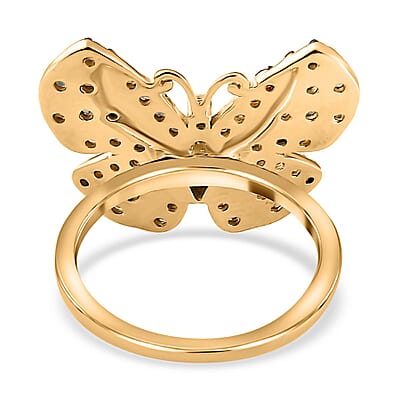 Narsipatnam Alexandrite and White Zircon Butterfly Ring in Vermeil Yellow Gold Over Sterling Silver (Size 10.0) 1.25 ctw