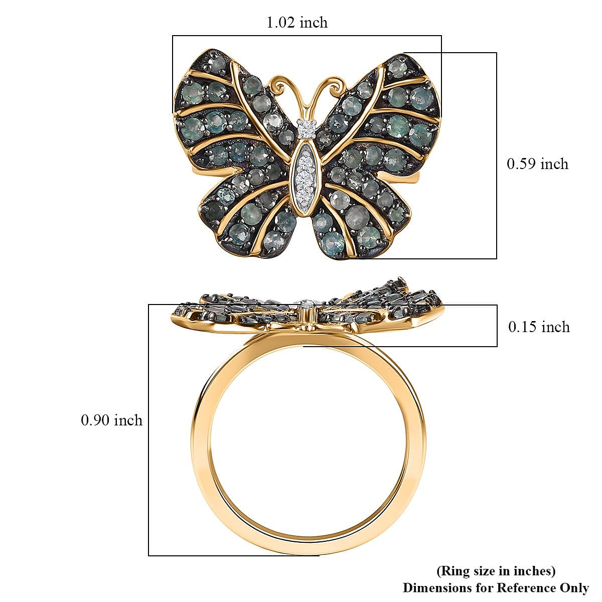 Narsipatnam Alexandrite and White Zircon Butterfly Ring in Vermeil Yellow Gold Over Sterling Silver (Size 10.0) 1.25 ctw
