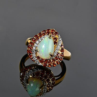 Premiun Ethiopian Welo Opal and Multi Gemstone Ring in Vermeil Yellow Gold Over Sterling Silver (Size 6.0) 2.65 ctw