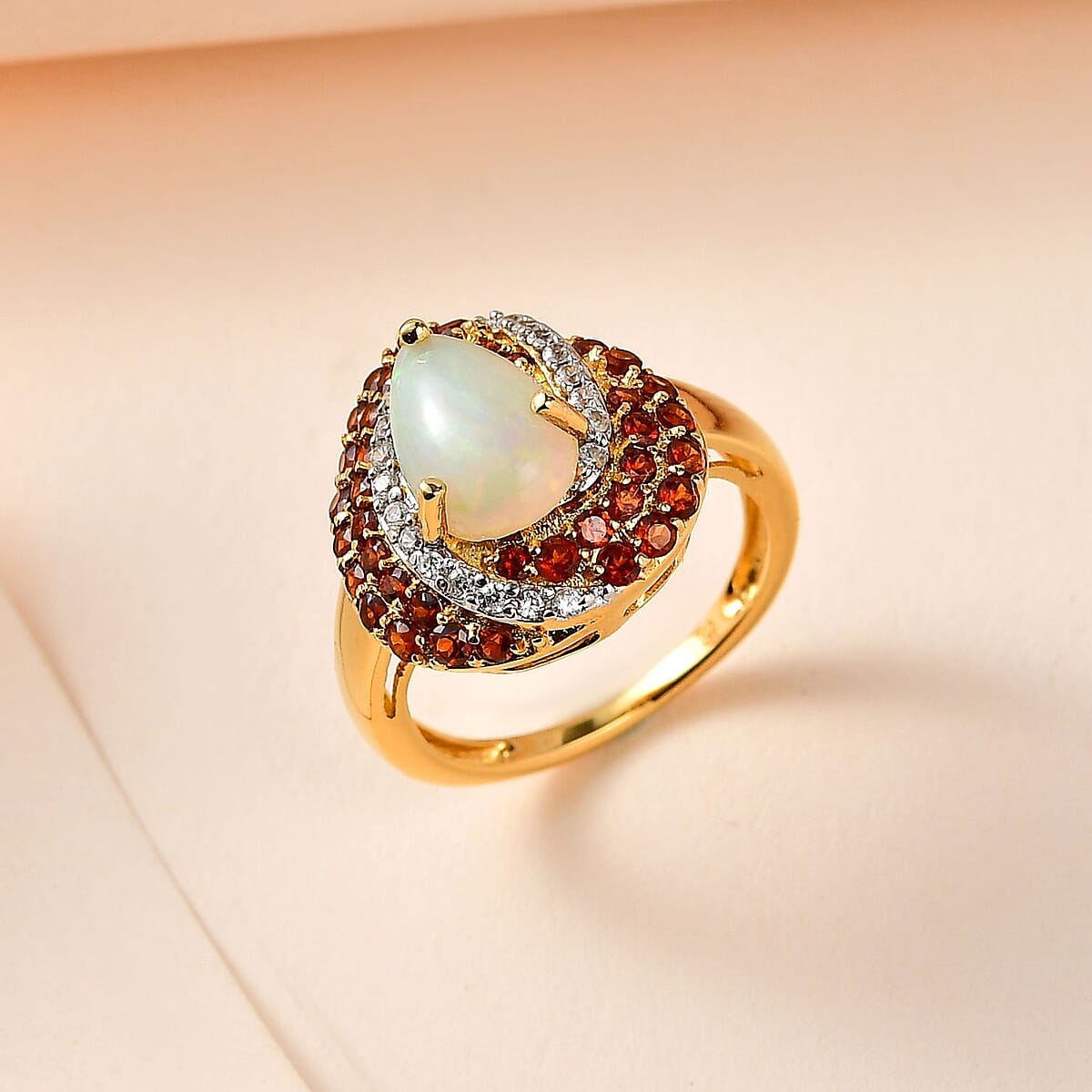Premiun Ethiopian Welo Opal and Multi Gemstone Ring in Vermeil Yellow Gold Over Sterling Silver (Size 8.0) 2.65 ctw image number 1