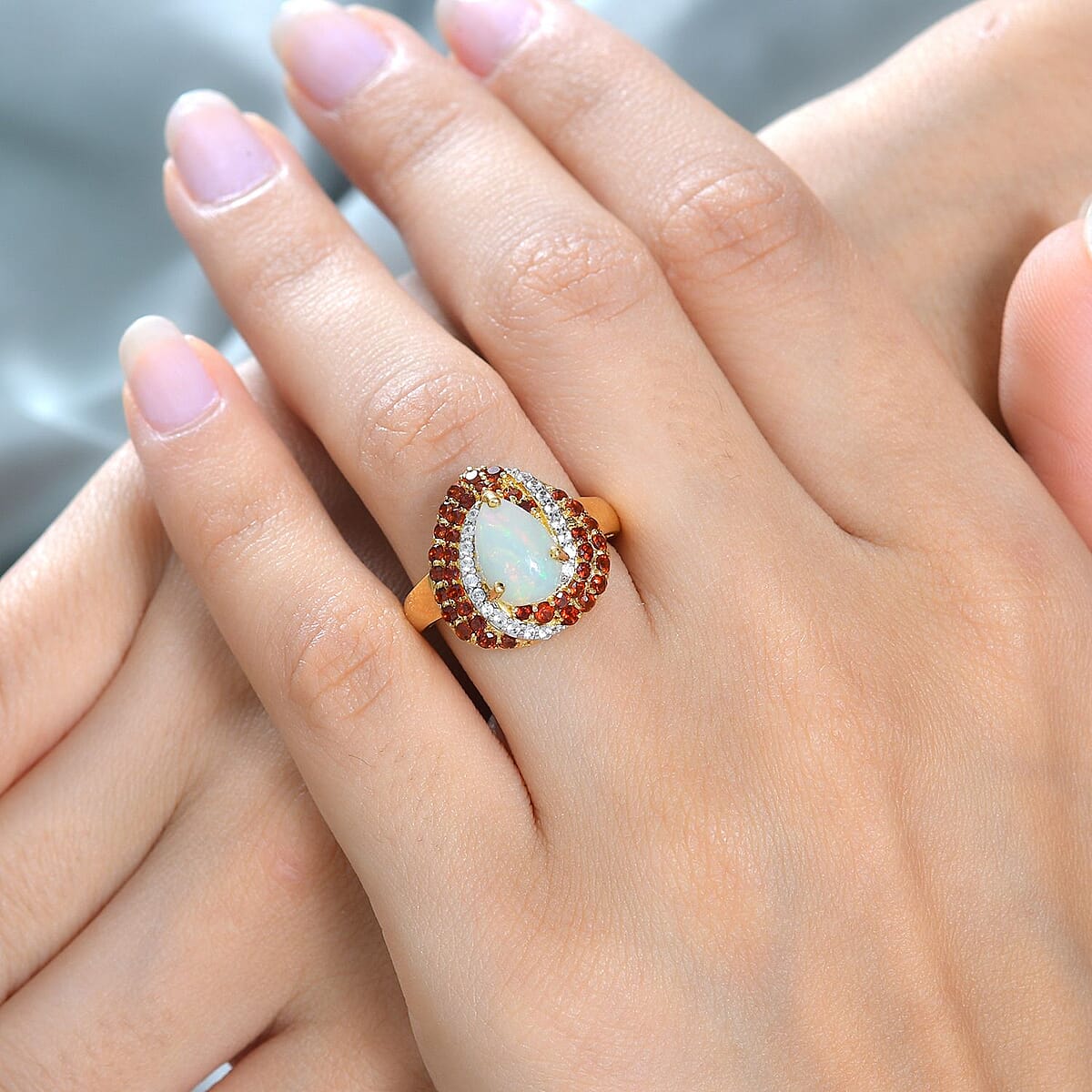Premiun Ethiopian Welo Opal and Multi Gemstone Ring in Vermeil Yellow Gold Over Sterling Silver (Size 8.0) 2.65 ctw image number 3