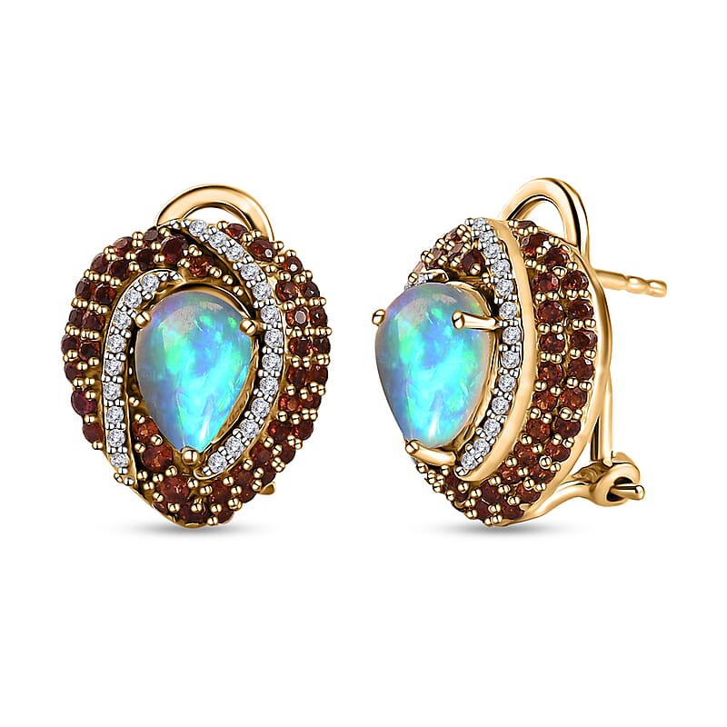 Premium Ethiopian Welo Opal and Multi Gemstone Earrings in Vermeil Yellow Gold Over Sterling Silver 3.15 ctw