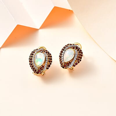 Premium Ethiopian Welo Opal and Multi Gemstone Earrings in Vermeil Yellow Gold Over Sterling Silver 3.15 ctw
