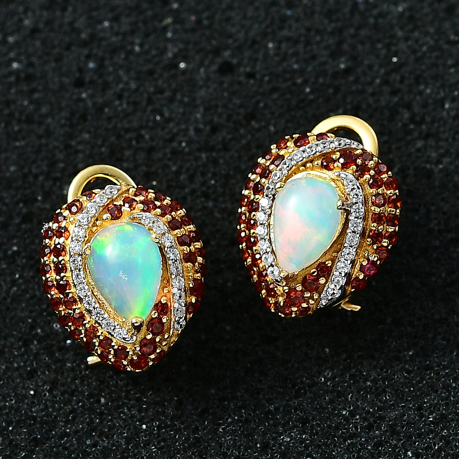 Premium Ethiopian Welo Opal and Multi Gemstone Earrings in Vermeil Yellow Gold Over Sterling Silver 3.15 ctw