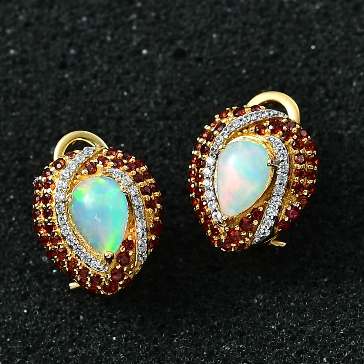 Premium Ethiopian Welo Opal and Multi Gemstone Earrings in Vermeil Yellow Gold Over Sterling Silver 3.15 ctw image number 2