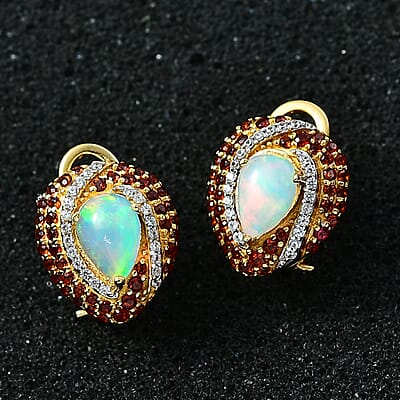 Premium Ethiopian Welo Opal and Multi Gemstone Earrings in Vermeil Yellow Gold Over Sterling Silver 3.15 ctw