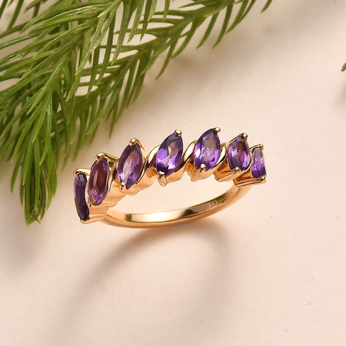 African Amethyst 7 Stone Ring in Vermeil Yellow Gold Over Sterling Silver (Size 10.0) 2.00 ctw image number 1
