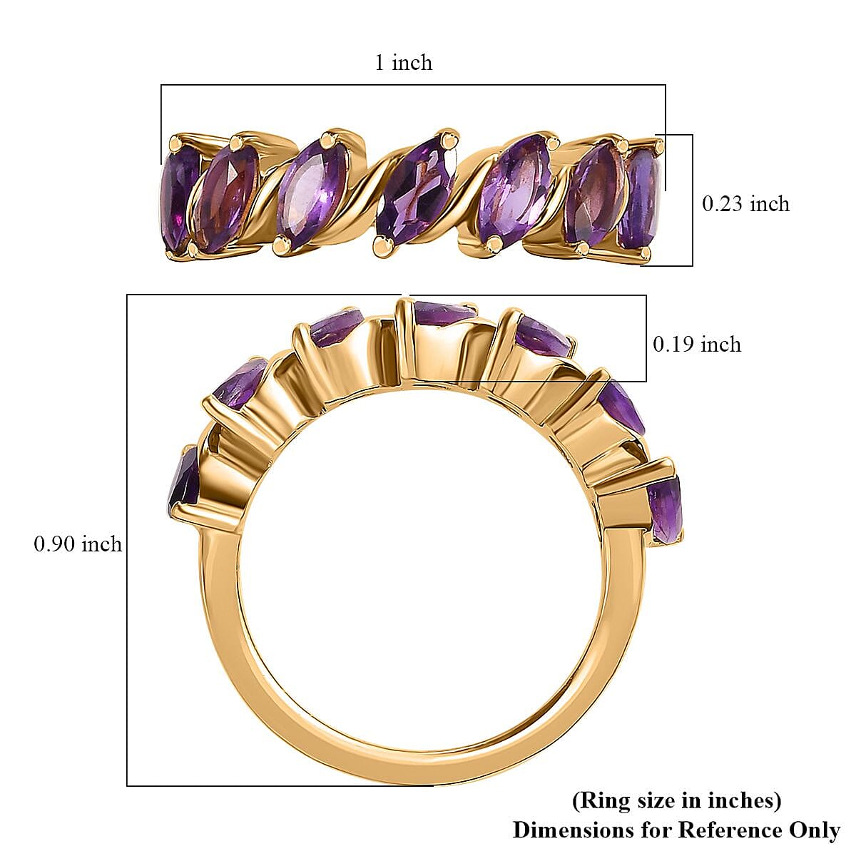 African Amethyst 7 Stone Ring in Vermeil Yellow Gold Over Sterling Silver (Size 10.0) 2.00 ctw