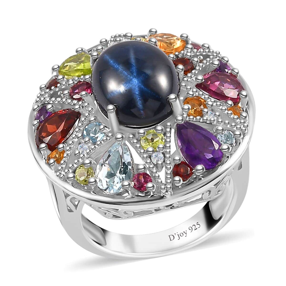 Star Blue Sapphire (DF) and Multi Gemstone Star Ring in Platinum Over Sterling Silver (Size 6.0) 10.00 ctw image number 0