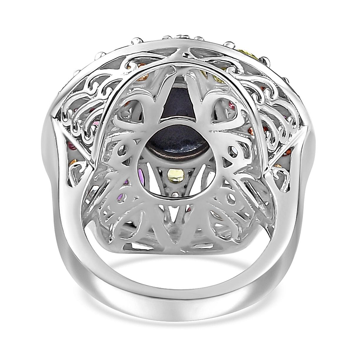 Star Blue Sapphire (DF) and Multi Gemstone Star Ring in Platinum Over Sterling Silver (Size 6.0) 10.00 ctw