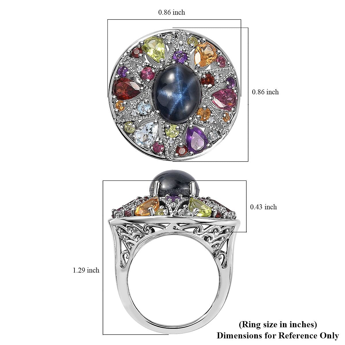 Star Blue Sapphire (DF) and Multi Gemstone Star Ring in Platinum Over Sterling Silver (Size 6.0) 10.00 ctw