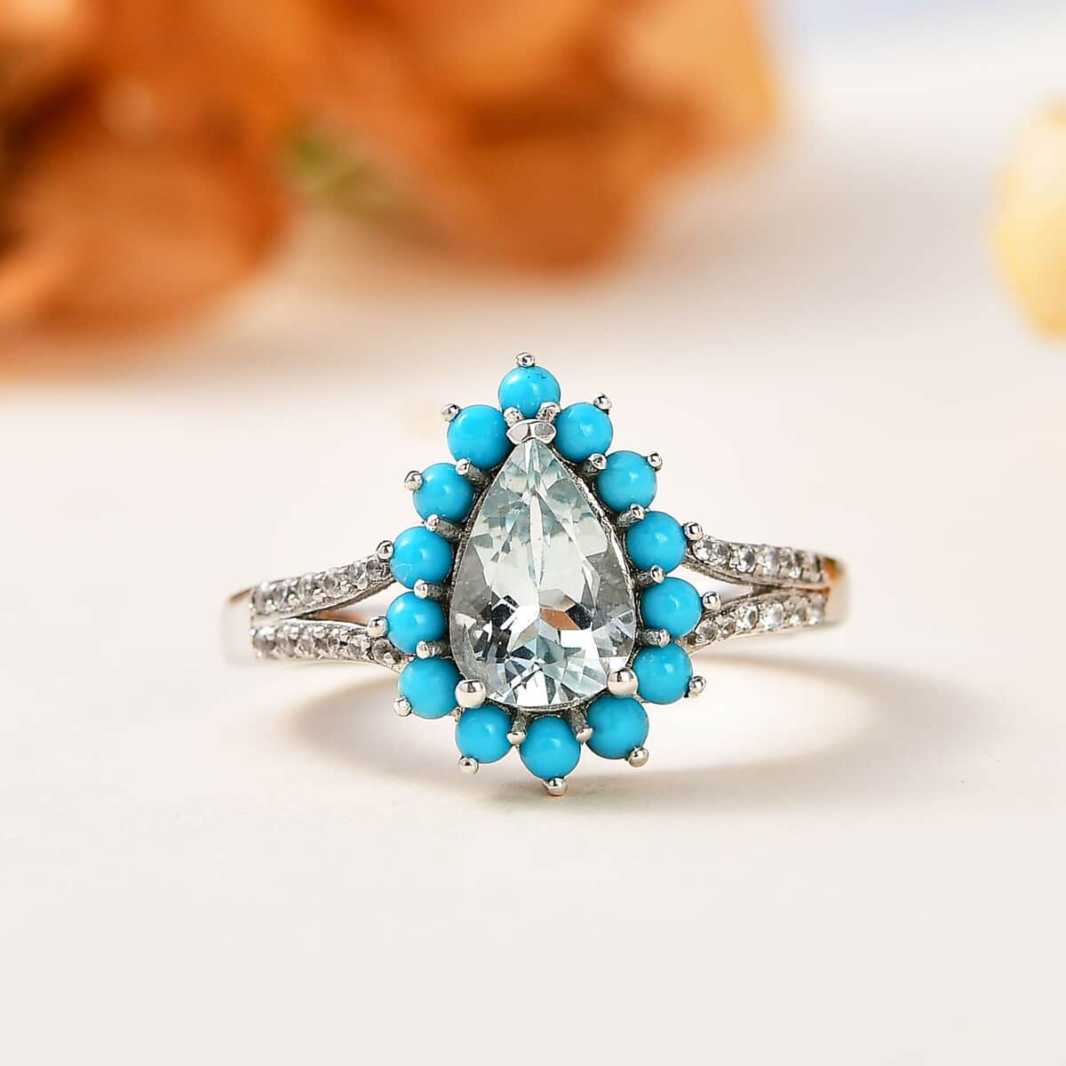 Premium Mangoro Aquamarine and Multi Gemstone Ring in Platinum Over Sterling Silver (Size 10.0) 1.80 ctw image number 1