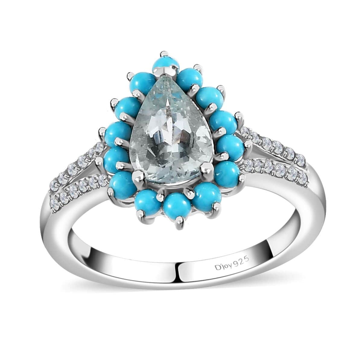 Premium Mangoro Aquamarine and Multi Gemstone Sunburst Split Shank Ring in Platinum Over Sterling Silver (Size 6.0) 1.80 ctw image number 0