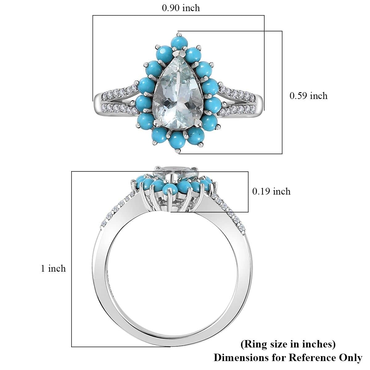 Premium Mangoro Aquamarine and Multi Gemstone Sunburst Split Shank Ring in Platinum Over Sterling Silver (Size 6.0) 1.80 ctw image number 5