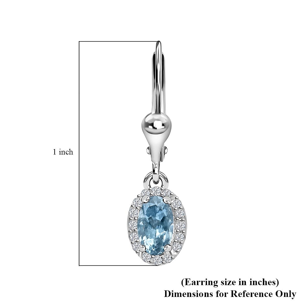 Santa Maria Aquamarine and White Zircon Lever Back Earrings in Platinum Over Sterling Silver 0.60 ctw