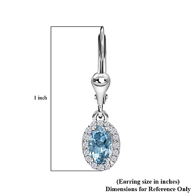 Santa Maria Aquamarine and White Zircon Lever Back Earrings in Platinum Over Sterling Silver 0.60 ctw