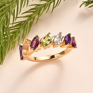 Multi Gemstone 7 Stone Ring in Vermeil Yellow Gold Over Sterling Silver (Size 6.0) 2.00 ctw
