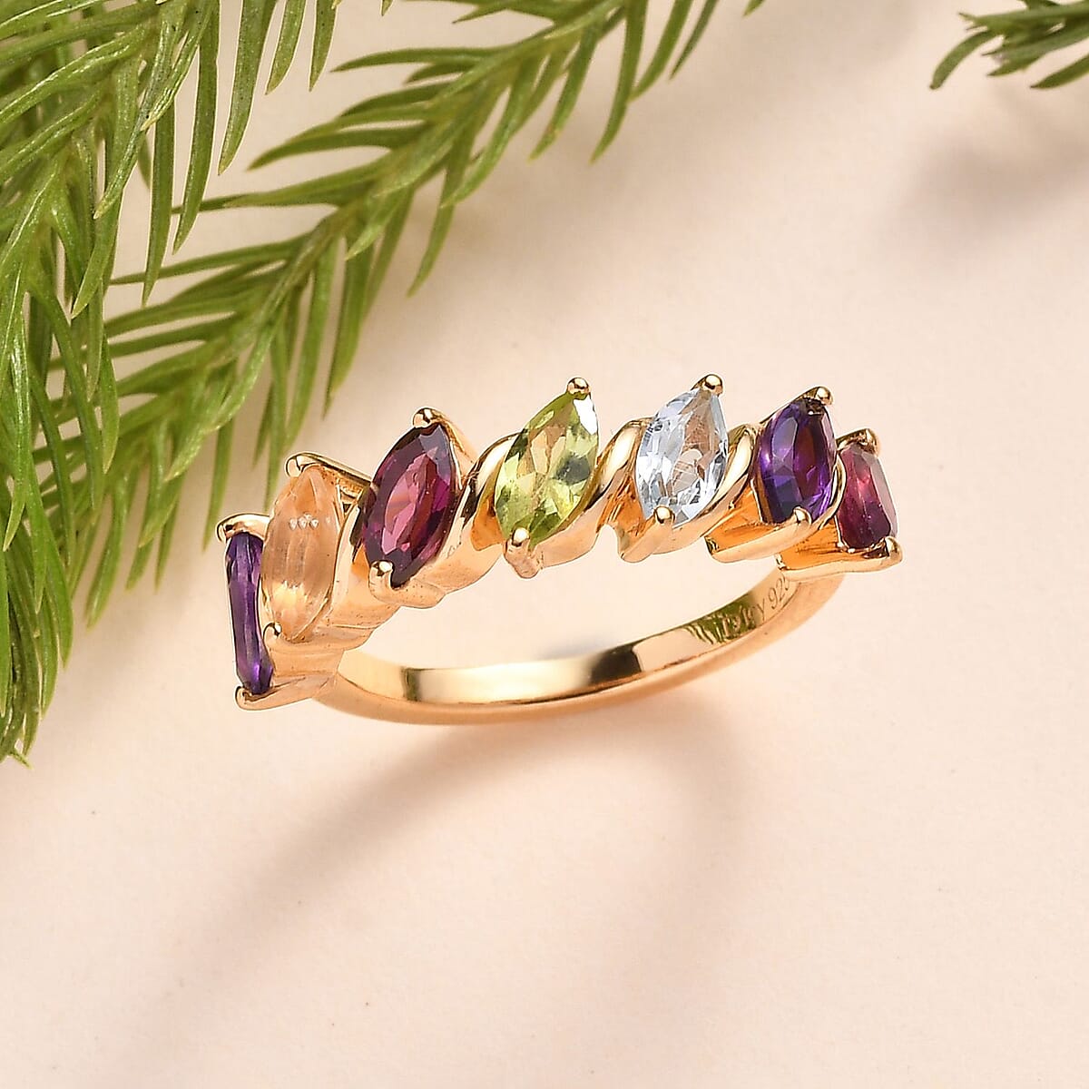 Multi Gemstone 7 Stone Ring in Vermeil Yellow Gold Over Sterling Silver (Size 7.0) 2.00 ctw image number 1