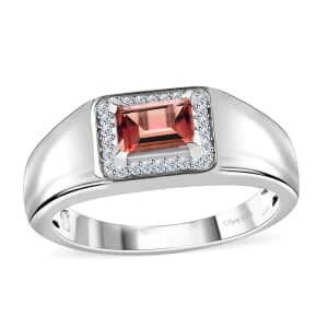 Premium Blush Tourmaline and Moissanite Men's Ring in Platinum Over Sterling Silver (Size 10.0) 1.10 ctw