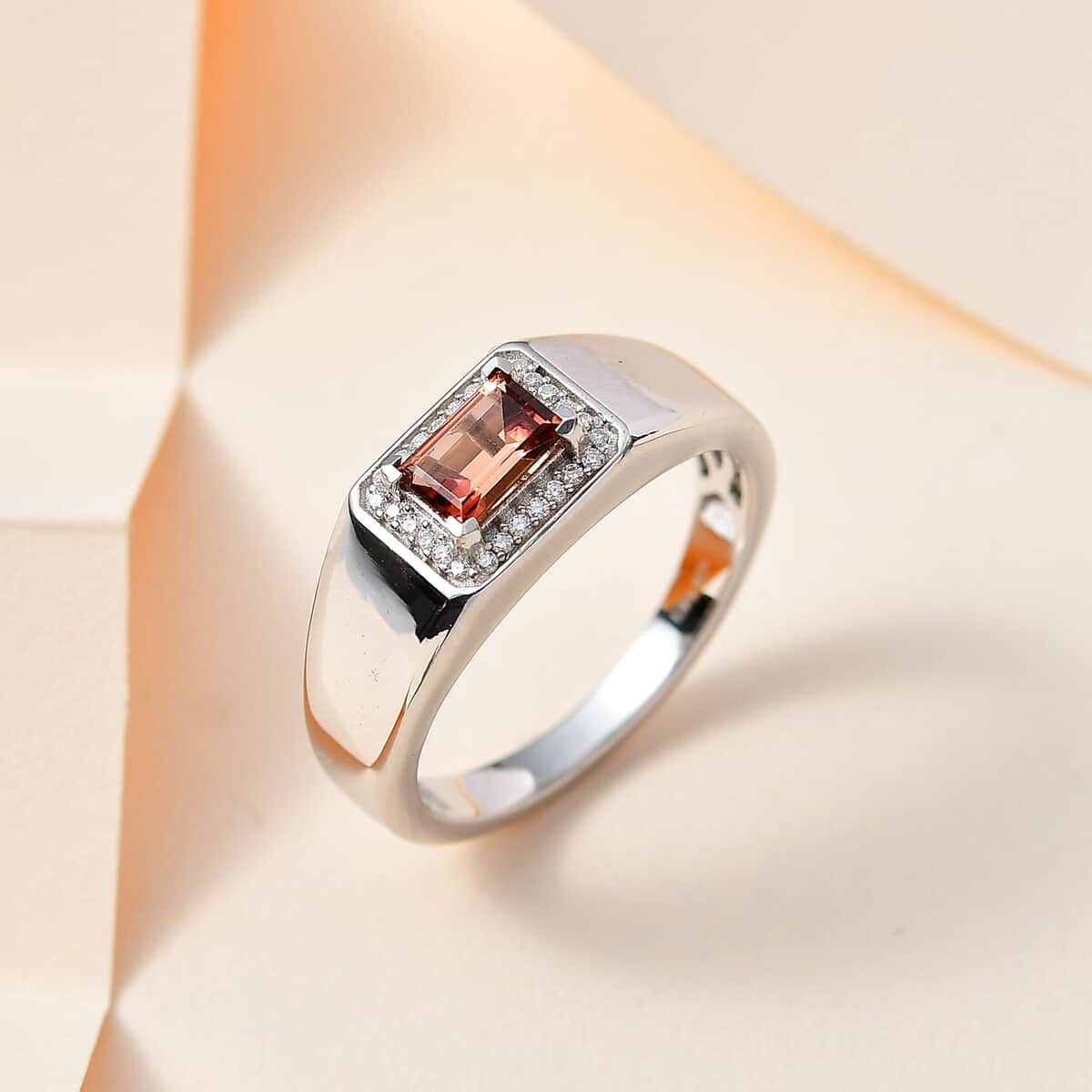 Premium Blush Tourmaline and Moissanite Men's Ring in Platinum Over Sterling Silver (Size 10.0) 1.10 ctw image number 1