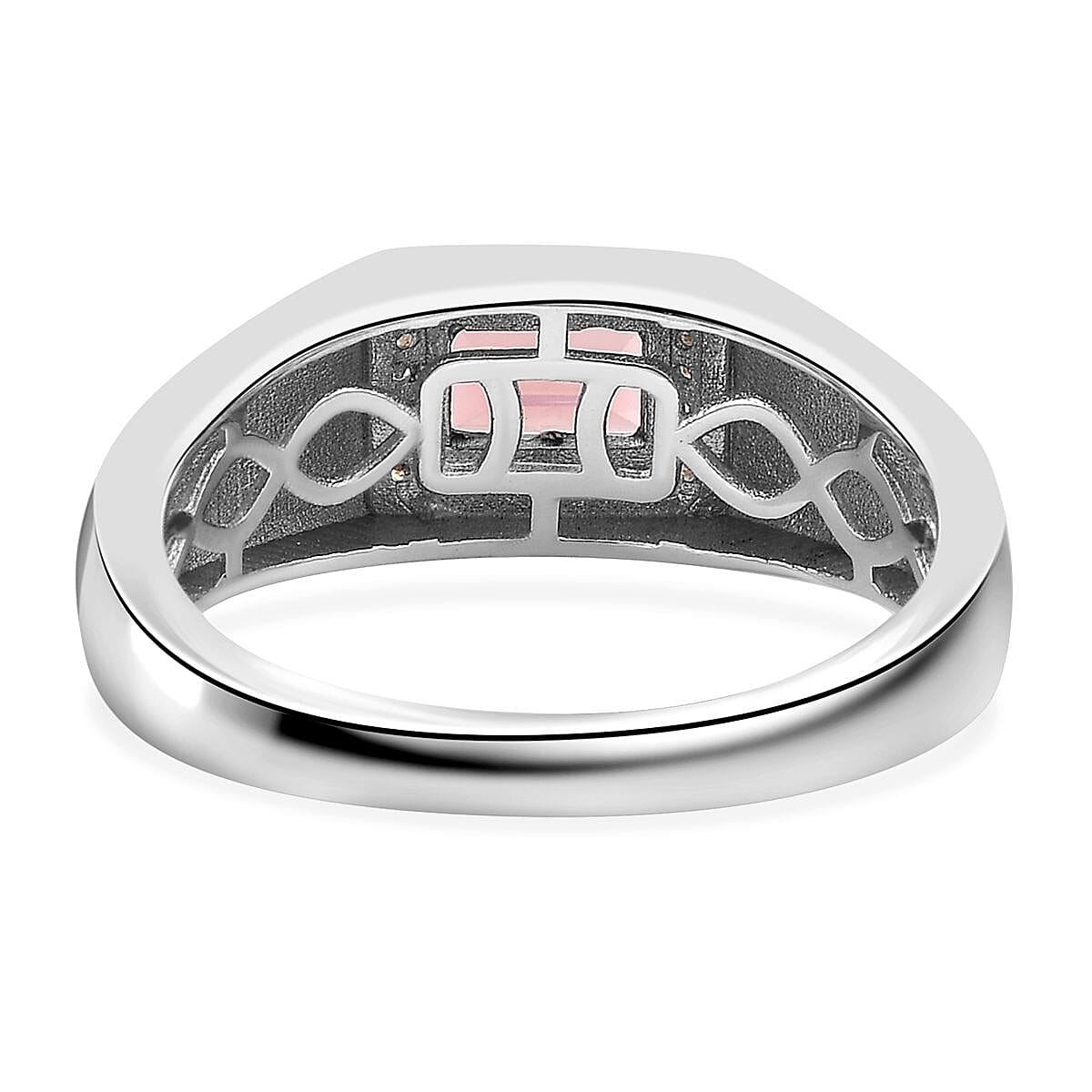Premium Blush Tourmaline and Moissanite Men's Ring in Platinum Over Sterling Silver (Size 10.0) 1.10 ctw