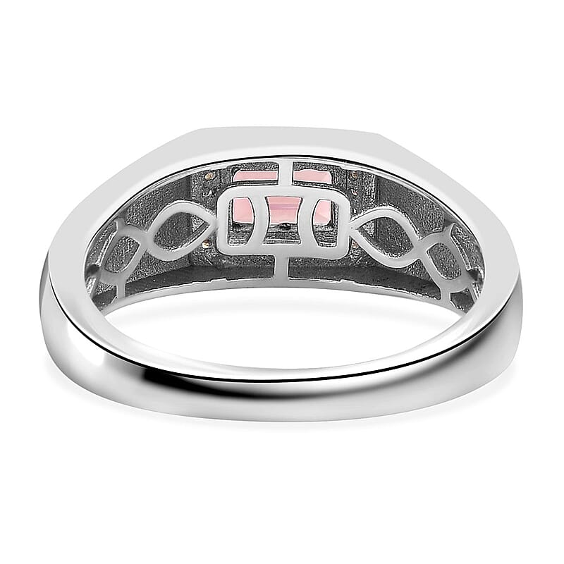 Premium Blush Tourmaline and Moissanite Men's Ring in Platinum Over Sterling Silver (Size 10.0) 1.10 ctw