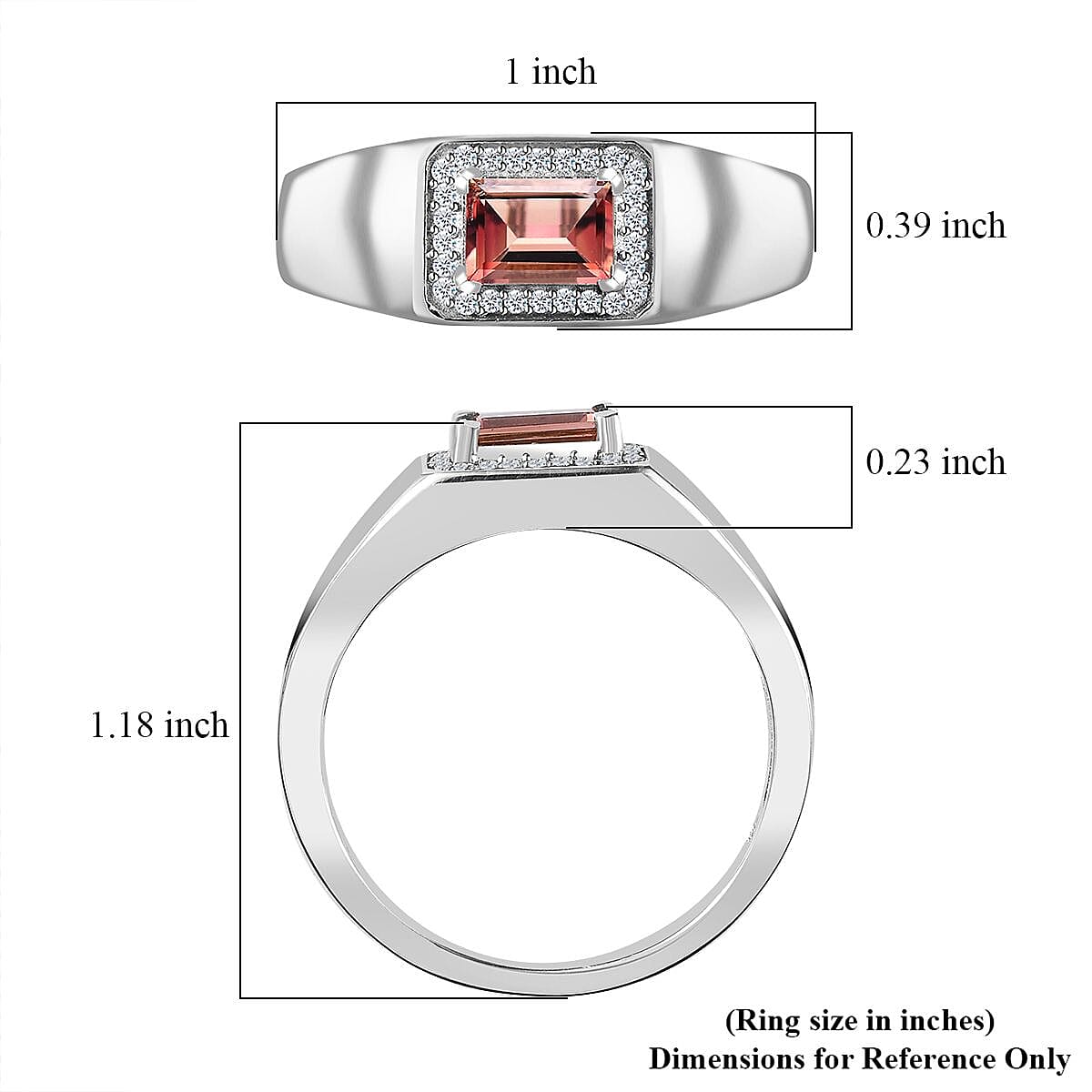Premium Blush Tourmaline and Moissanite Men's Ring in Platinum Over Sterling Silver (Size 10.0) 1.10 ctw