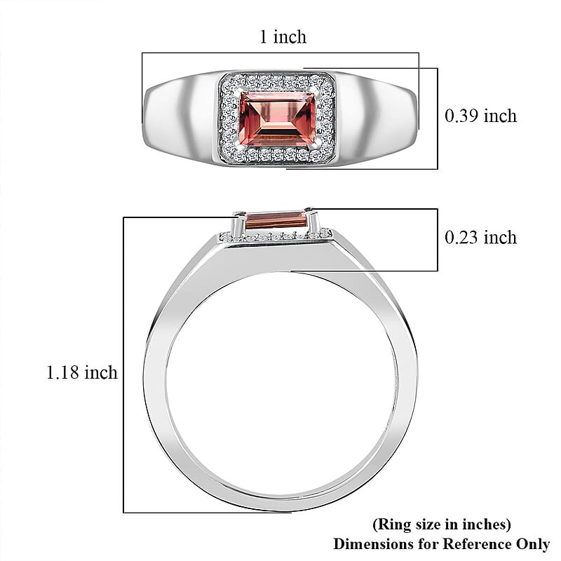 Premium Blush Tourmaline and Moissanite Men's Ring in Platinum Over Sterling Silver (Size 10.0) 1.10 ctw