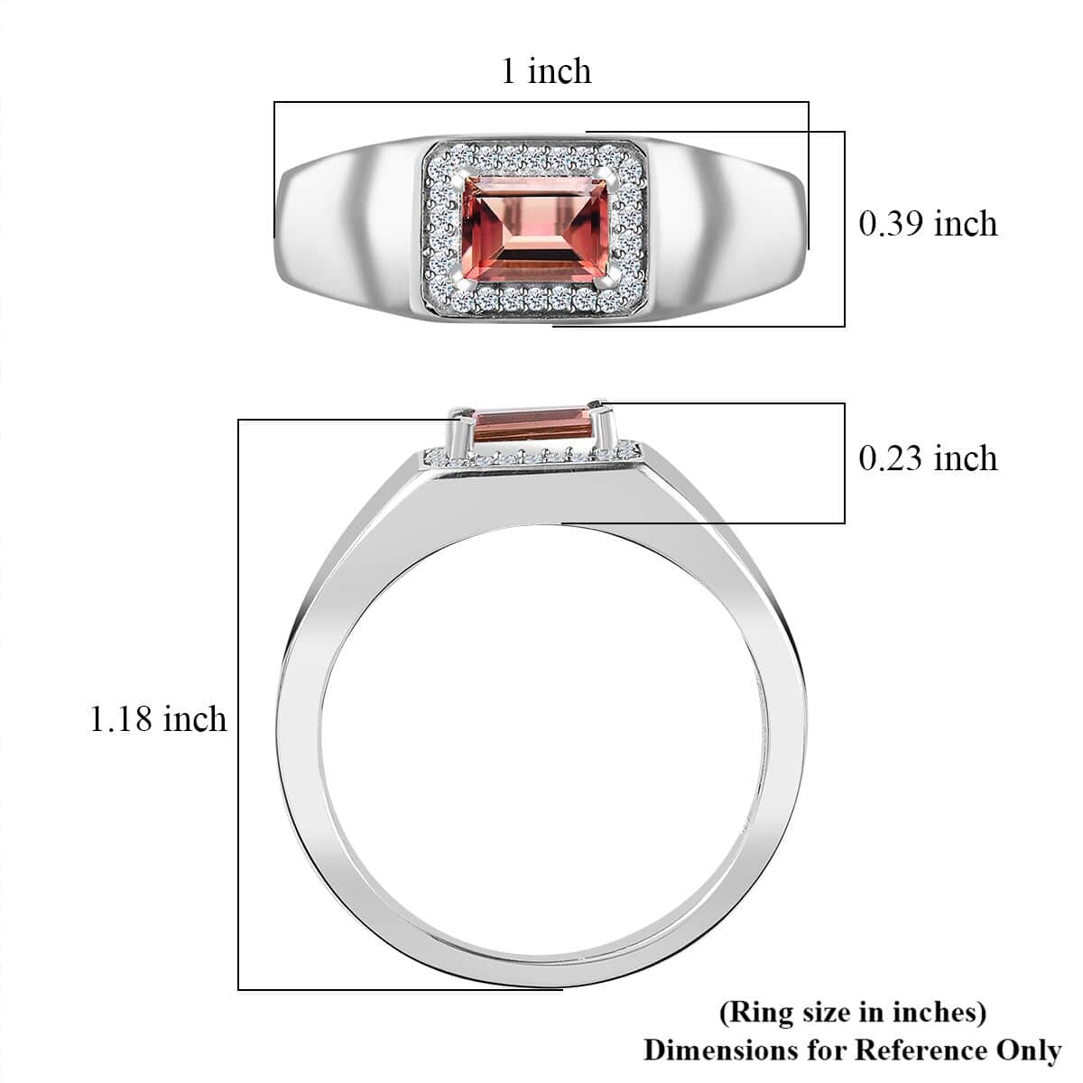 Premium Blush Tourmaline and Moissanite Men's Ring in Platinum Over Sterling Silver (Size 10.0) 1.10 ctw image number 5