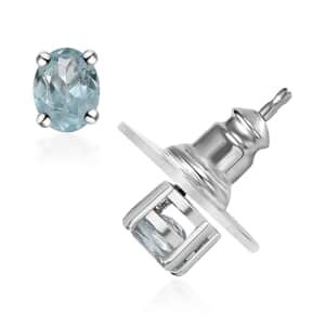 Aqua Kyanite Solitaire Stud Earrings in Platinum Over Sterling Silver 0.90 ctw