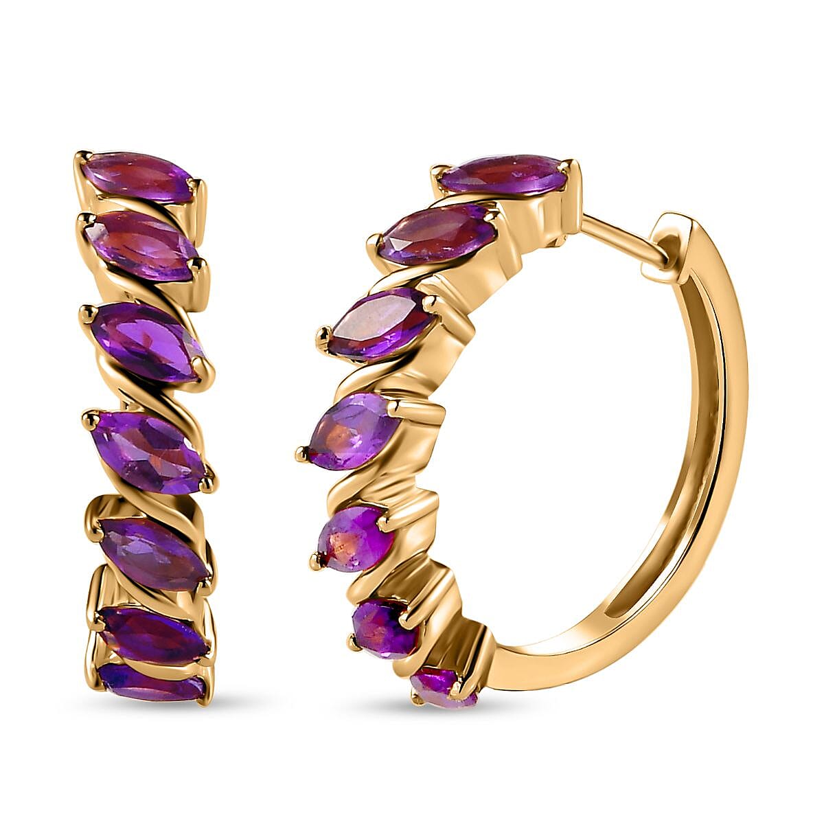 African Amethyst Hoop Earrings in Vermeil Yellow Gold Over Sterling Silver 4.20 ctw image number 0