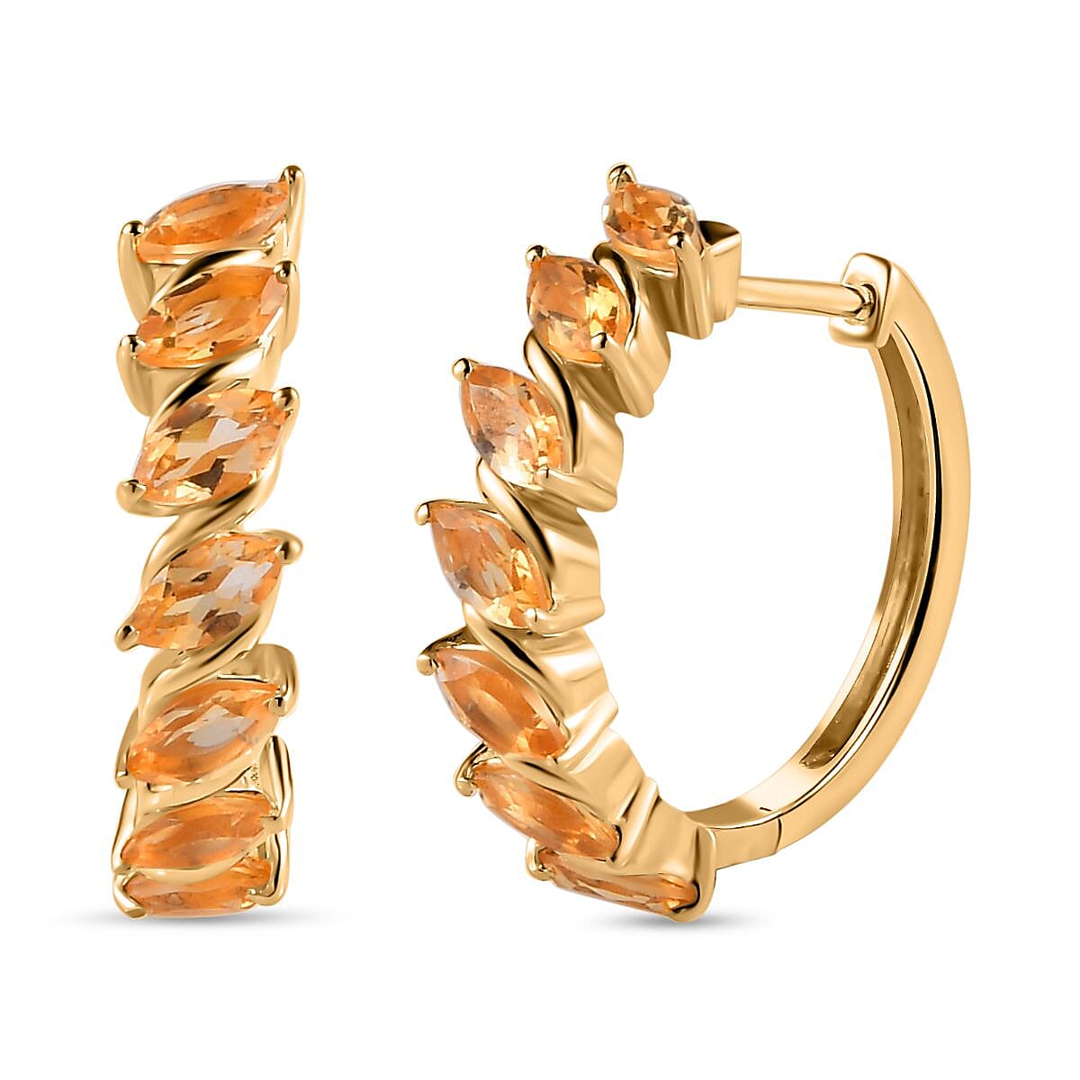Brazilian Citrine Hoop Earrings in Vermeil Yellow Gold Over Sterling Silver 4.20 ctw image number 0