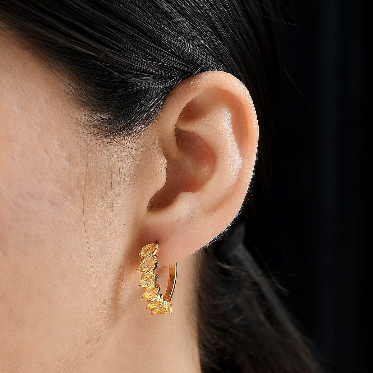 Brazilian Citrine Hoop Earrings in Vermeil Yellow Gold Over Sterling Silver 4.20 ctw image number 2
