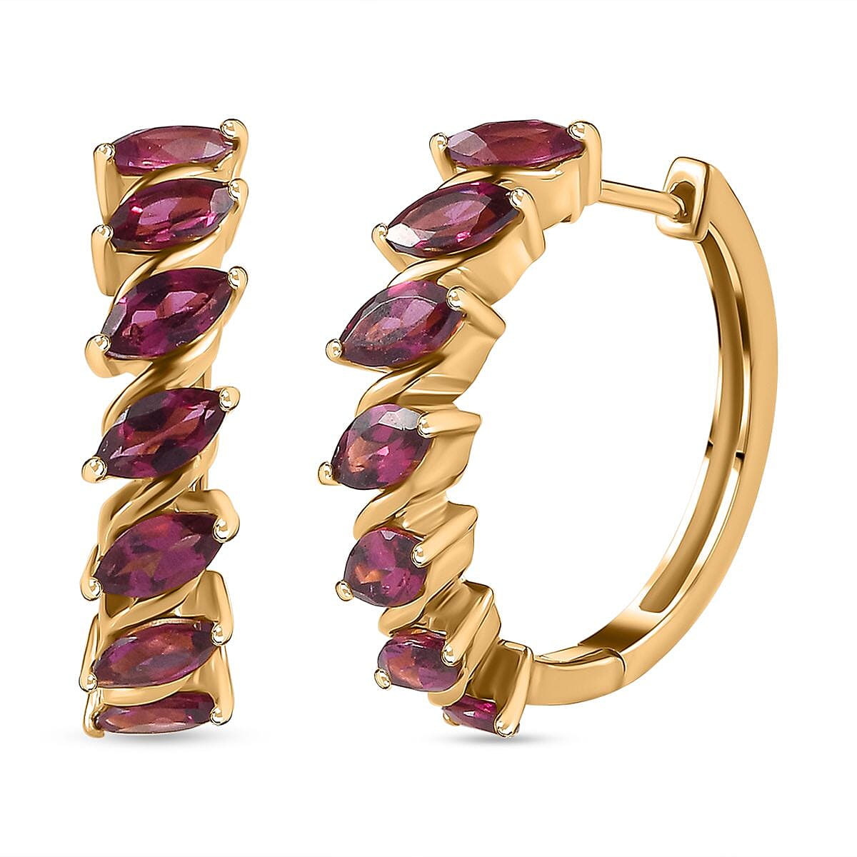 Orissa Rhodolite Garnet Hoop Earrings in Vermeil Yellow Gold Over Sterling Silver 4.20 ctw image number 0