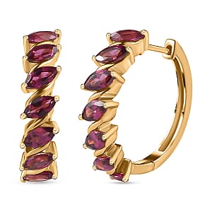 Orissa Rhodolite Garnet Hoop Earrings in Vermeil Yellow Gold Over Sterling Silver 4.20 ctw