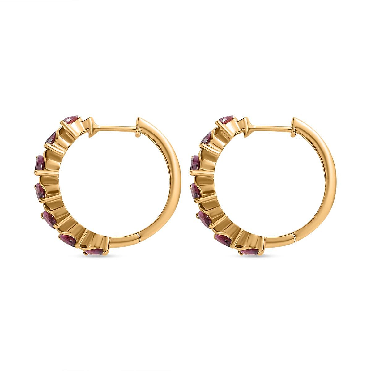Orissa Rhodolite Garnet Hoop Earrings in Vermeil Yellow Gold Over Sterling Silver 4.20 ctw image number 3