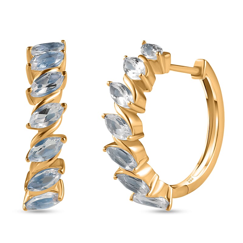 Sky Blue Topaz 4.20 ctw Hoop Earrings in Vermeil Yellow Gold Over Sterling Silver