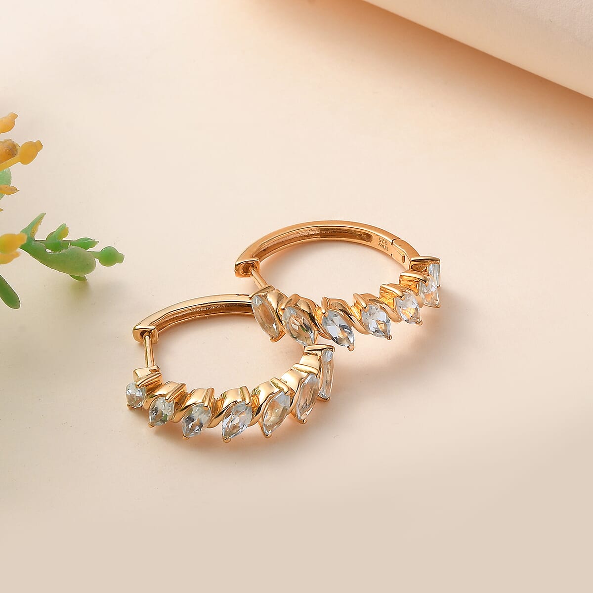 Sky Blue Topaz Hoop Earrings in Vermeil Yellow Gold Over Sterling Silver 4.20 ctw image number 1