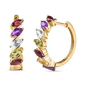 Multi Gemstone Hoop Earrings in Vermeil Yellow Gold Over Sterling Silver 4.20 ctw