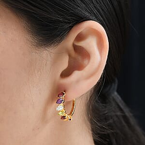Multi Gemstone Hoop Earrings in Vermeil Yellow Gold Over Sterling Silver 4.20 ctw