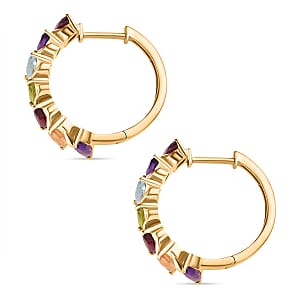 Multi Gemstone Hoop Earrings in Vermeil Yellow Gold Over Sterling Silver 4.20 ctw