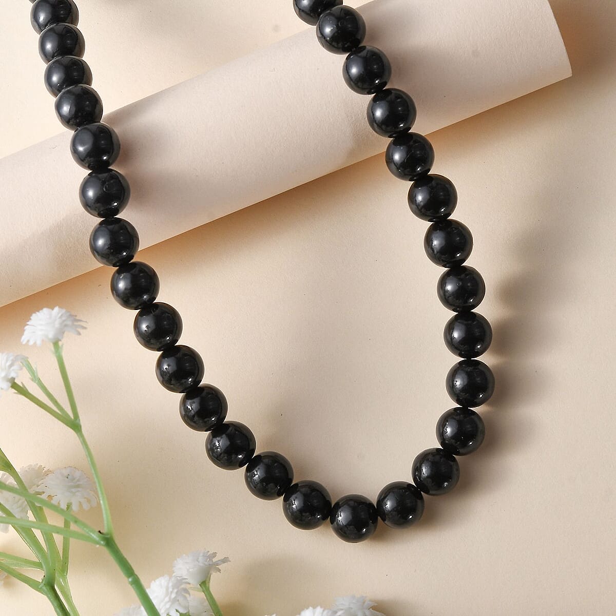Shungite Beaded Necklace 30 Inches in Rhodium Over Sterling Silver 400.00 ctw image number 1