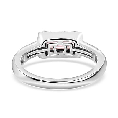 Blush Tourmaline and Moissanite Halo Ring in Platinum Over Sterling Silver (Size 10.0) 1.15 ctw