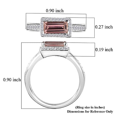 Blush Tourmaline and Moissanite Halo Ring in Platinum Over Sterling Silver (Size 10.0) 1.15 ctw