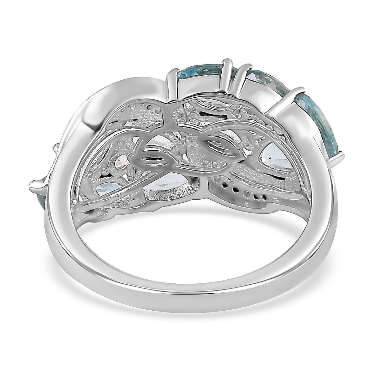 Aqua Kyanite, Multi Gemstone Ring in Platinum Over Sterling Silver (Size 10.0) 4.10 ctw